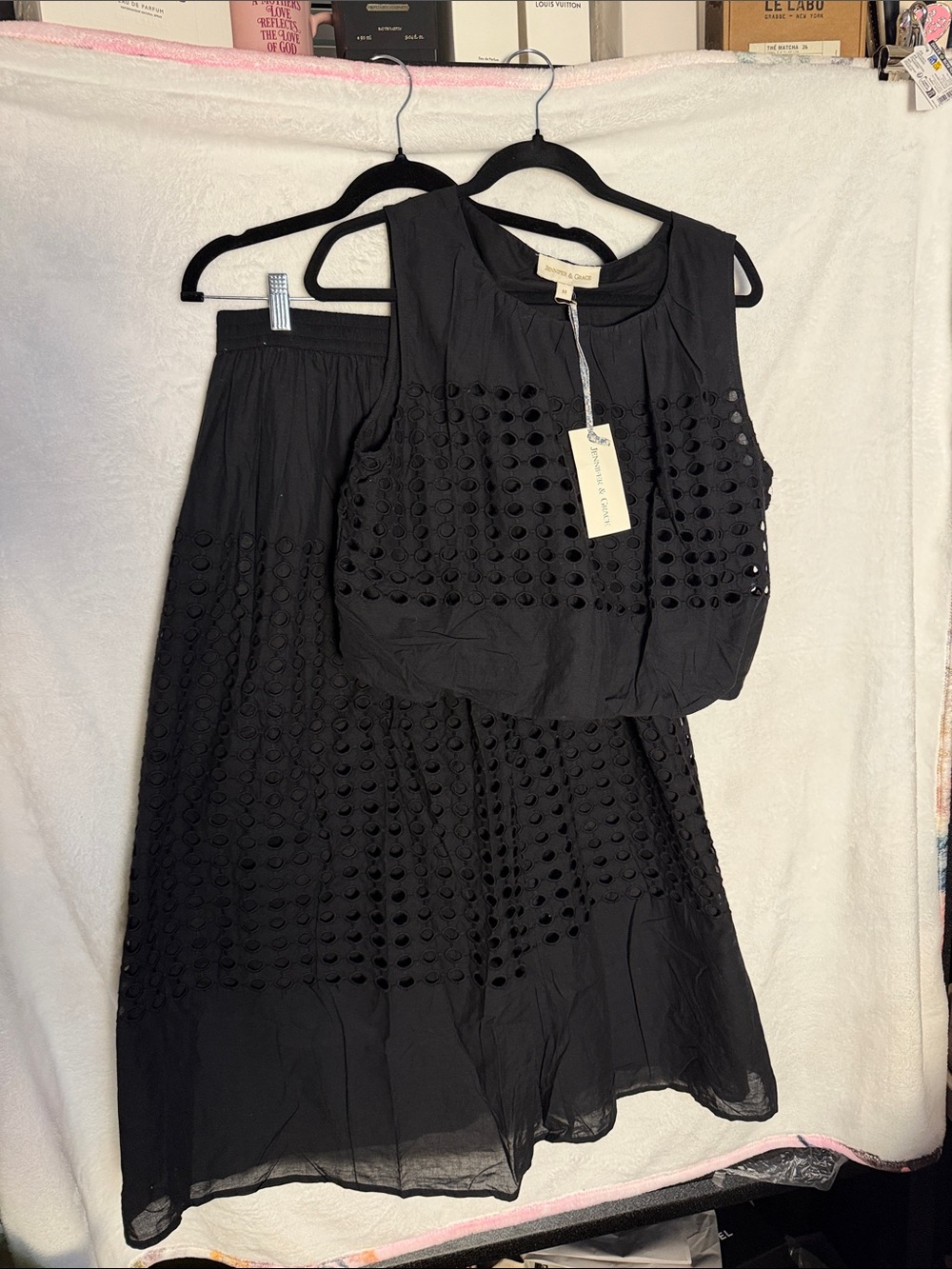 Sleeveless Black Eyelet Skirt with Detachable Top -